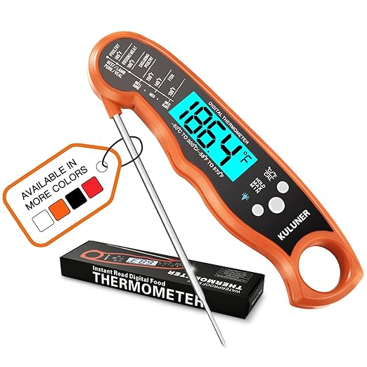 TP-01 Waterproof Digital Instant Read Meat Thermometer with 4.6 Folding Probe Backlight Calibration Function for Cooking Food Candy, BBQ Grill, Liquids,Beef(Orange)