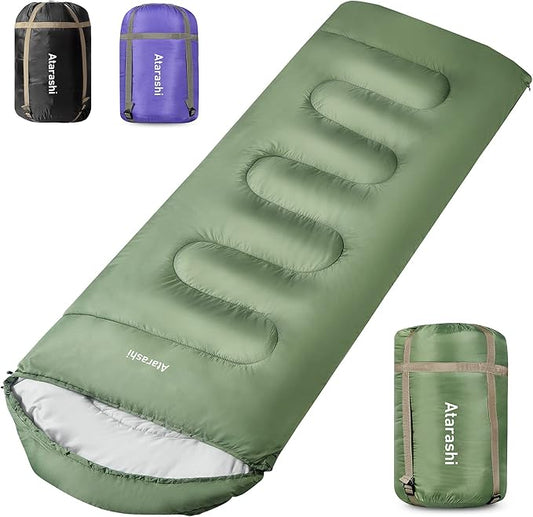 Atarashi Camping Sleeping Bag- 4 Seasons for Adults, Light, Warm, Extra-Large with Compression Sack- Great for Hiking, Backpacking & Outdoor Adventures