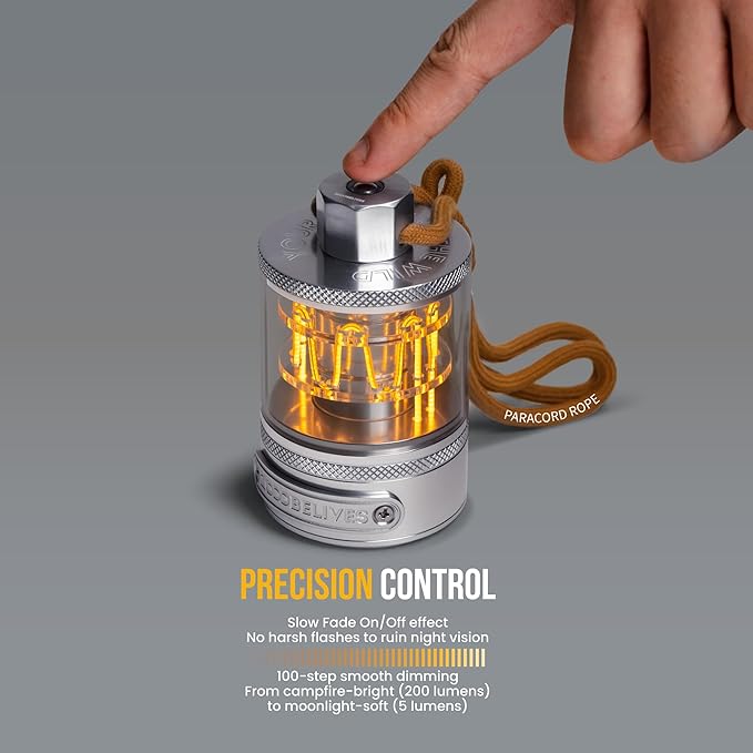 ZOOOBELIVES Vintage Aluminum Camping Lantern Light - Dimmable Warm Glow Lamp, Handcrafted Alloy, USB-C 72H Runtime, IPX4 Waterproof for Hiking, Backpacking & Glamping | LumiSummit