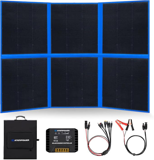 ATEM POWER 200W Portable Solar Panel, Foldable Solar Panel HPBC Chip, 20A MPPT Charger Controller 5V USB Output for 12/24V Battery/Power Station Outdoor Camper RV Hiking Durable Anti Cracking Coating