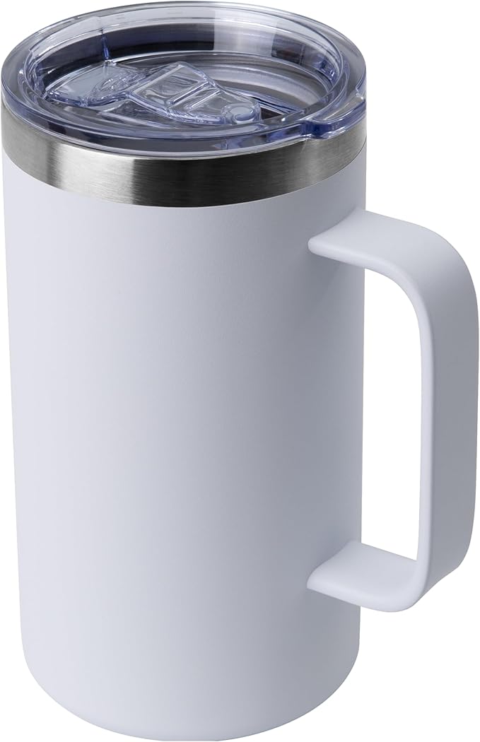 DOMICARE 24oz Mug with Handle and Lid, Stainless Steel Coffee Mug, Reusable Insulated Cup, Travel Mug with Handle, Double Wall Vacuum Coffee Tumbler for Men and Women, White, Pack 1