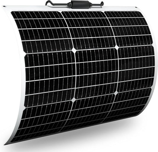 Flexible Solar Panel 50W 12V Monocrystalline Module Fiberglass Lightweight Charge for RV Trailer Boat Cabin Van Car Uneven Surfaces (50W-1)