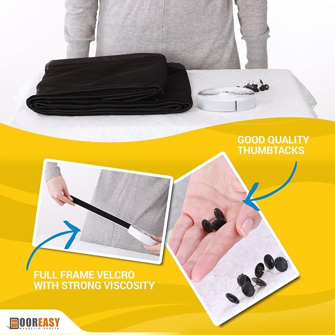 DOOREASY Magnetic Screen Door, Full Length Loop Sewn Polyester Mesh, Add-on Magnets and Weight Bars, Quick Close No Slightest Gap(Fits Doors Up to 34"x79")