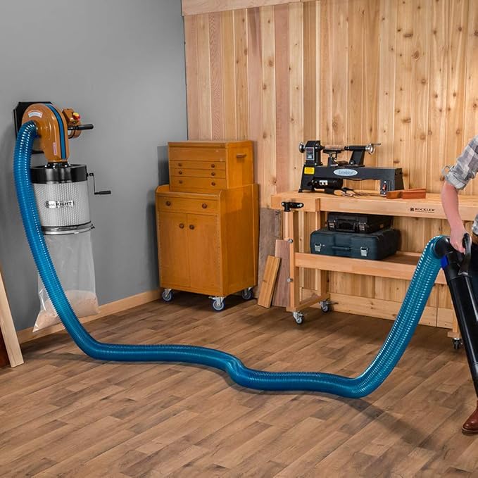 Rockler 4” Dust Collection Hose - Durable Blue Translucent Color Expandable Hose Flexible Up To 14” - Ideal Dust Collectors for Woodworking Stretch up to 7XL for Convenient Cleanup In Distant Corners