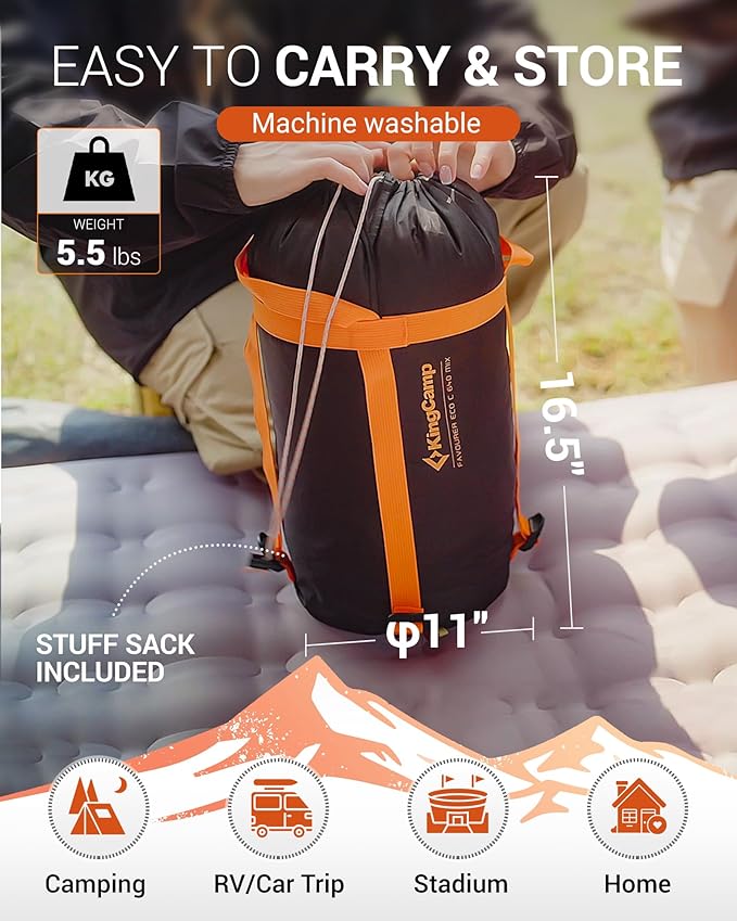 KingCamp Down Sleeping Bag for Adults, Recycled 700 FP Cold Weather 3-4 Season Sleeping Bag, Ultralight & Compact with Compression Sack for Backpacking, Camping, Hiking