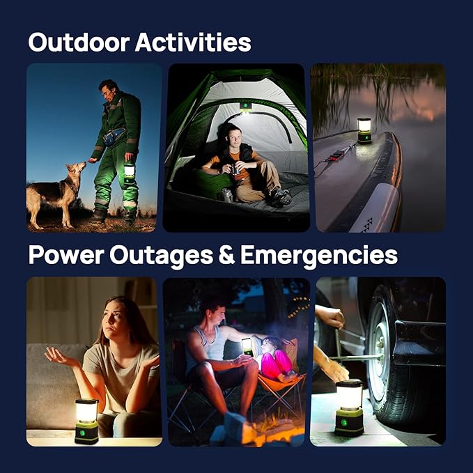 LED Camping Lantern Rechargeable, Consciot Camping Lights, 1000LM, 4 Light Modes, 4400mAh Power Bank, IPX4 Waterproof, Dimmable Tent Lights for Emergency, Power Outages, USB C Cable Included, 2 Pack