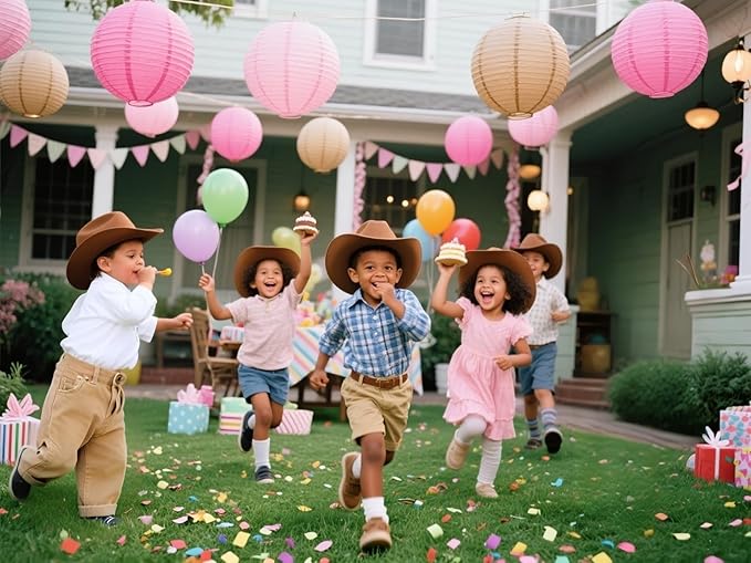 Pink Brown Paper Lanterns Decorative 12pcs Party Hanging Decorations for Western Cowgirl Party Birthday Retro Rodeo Party Supplies for Girls Baby Shower Western Room Decor