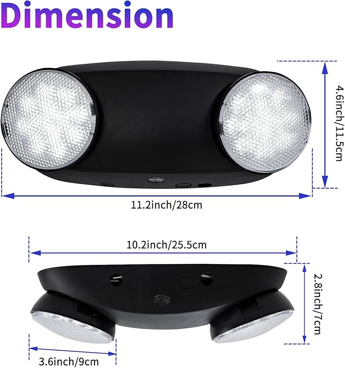 TANLUX LED Emergency Lights with Battery Backup, Two Head Adjustable Commercial Emergency Lights - 4 Pack(Black)