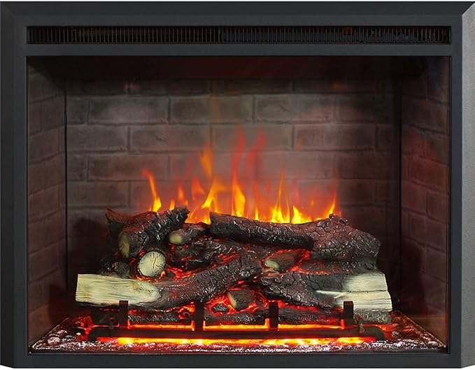 RICHFLAME Gavin 33 Inches Electric Fireplace Insert with Log Speaker, Designed for Stud, Wood Burning Opening, Cabinet & Wood Mantel, Remote Control, 750/1500W, Black