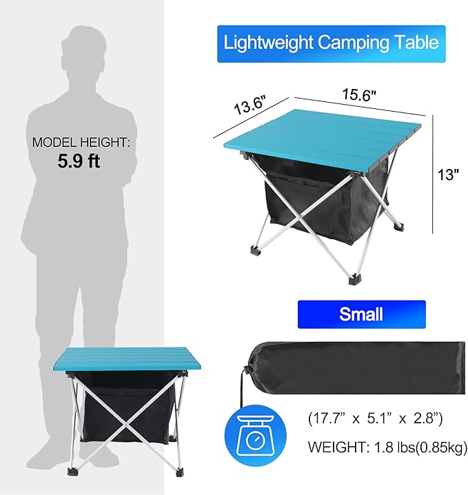 Grope Small Folding Camping Table with Aluminum Table Top, Beach Table for Sand with Carrying Bag,Prefect for Outdoor,Picnic,BBQ,Cooking,Festival