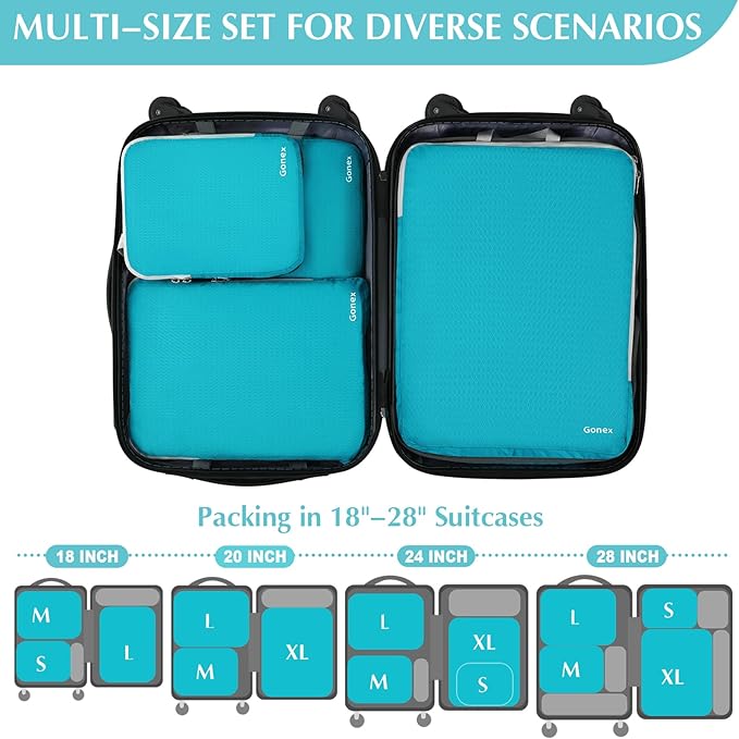 Gonex Compression Packing Cubes, 3pcs/4pcs Expandable Storage Travel Luggage Bags Organizers