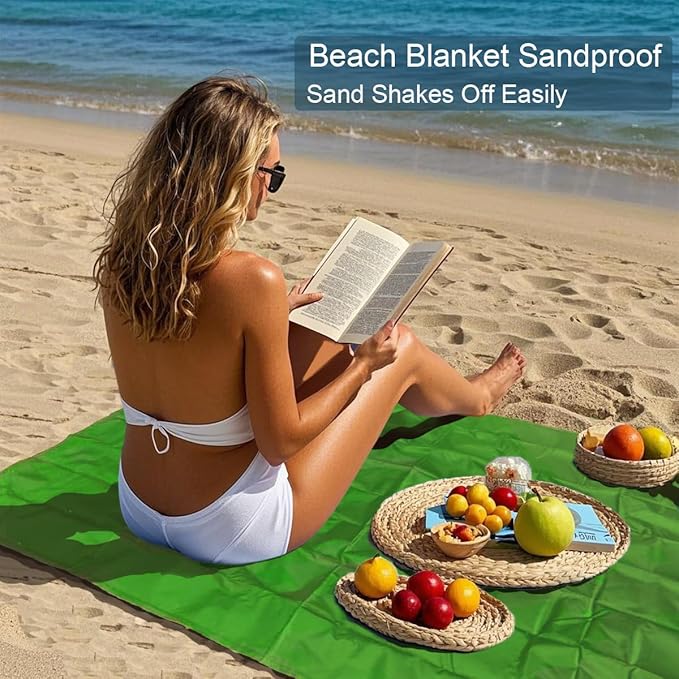 Outdoor Pocket Blanket, 55"x79" Waterproof Foldable Compact Pincic Blanket, Ultralight Tarp for Camping, Festival, Beach, Hiking, Backpacking, Travel and More, Stakes Included