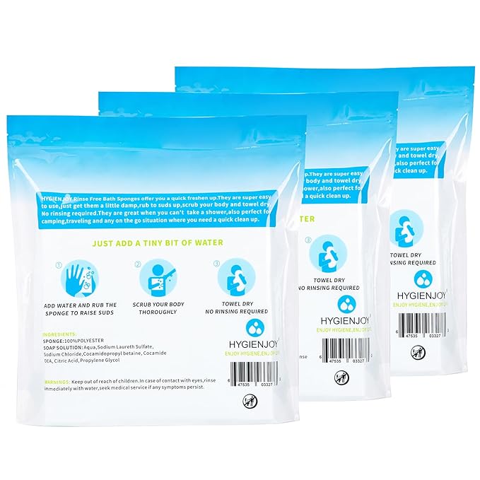 HYGIENJOY-21% Larger,No Rinse Bathing Wipes for Adults-Rinse Free Bath Sponges,Soap Infused,Extra Thick and Dry Shower Wipes for Elderly,For Camping,Hiking,Post Surgery Must Haves, (75 counts)