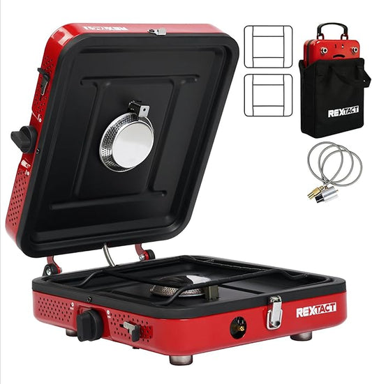 2 Burner Camping Stove with Carrying Bag, Foldable Propane Camp Stove with 17,200 BTU for Camping, Outdoor Cooking, Portable Gas Stove with Adjustable Burner for Tailgating, Backyard BBQ,Red