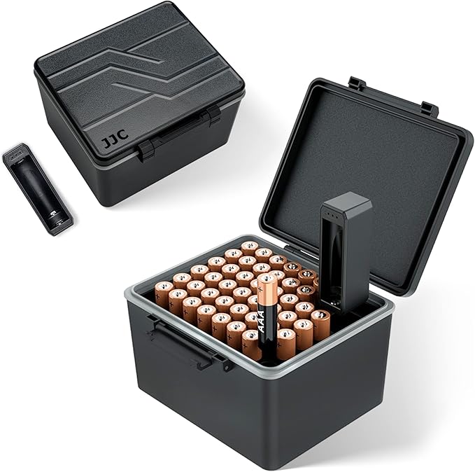 JJC 44 Slots AAA Triple A Battery Case Holder with Removable Battery Tester, Water-Resistant & Shockproof AAA Battery Storage Box Organizer