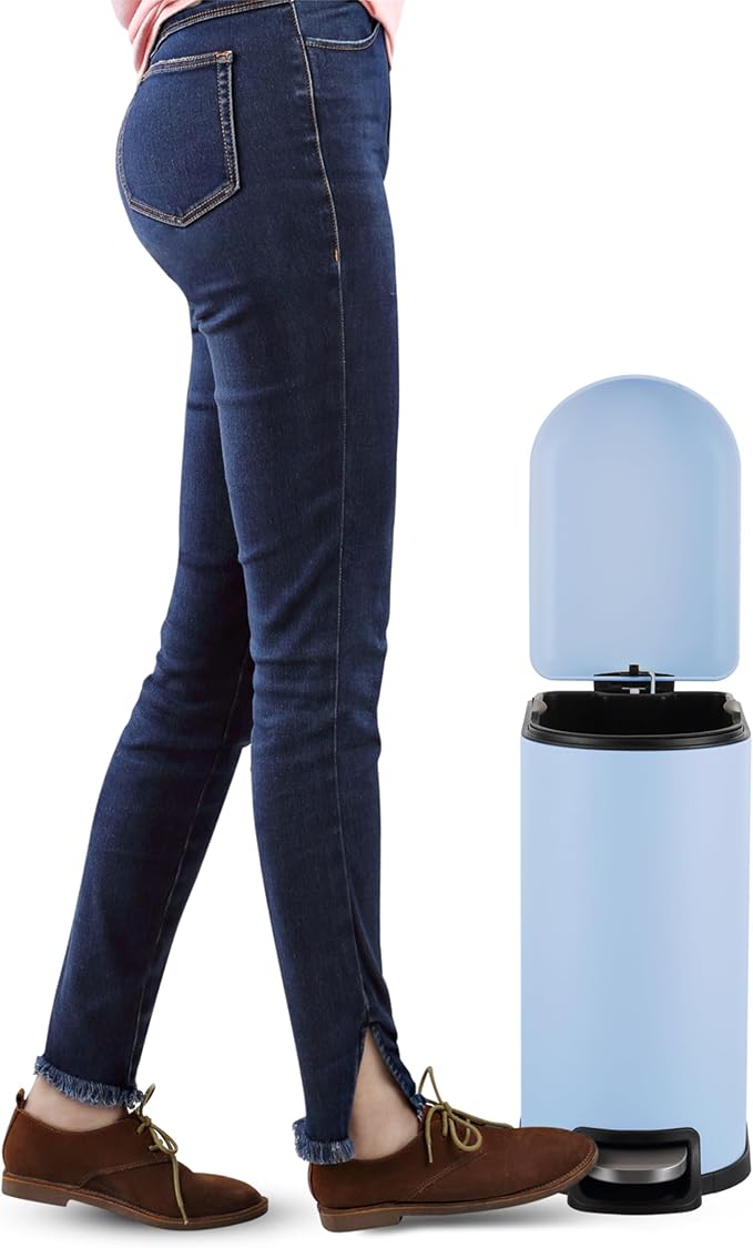 happimess HPM1009H Roland Mini 2.6-Gallon Step-Open Trash Can, Tide Pool Blue,with Soft-Close Lid, Fingerprint Resistant, Modern, Minimalistic for Home, Kitchen, Office, Bedroom, Bathroom