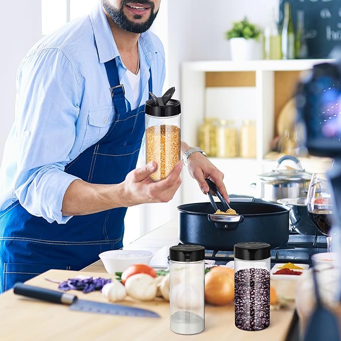 Zhehao 36 Pcs 16 oz Plastic Spice Jars Containers with Black Cap Large Spice Bottles with Shaker Lids for Kitchen Storage Seasoning Powder Herbs Cabinet