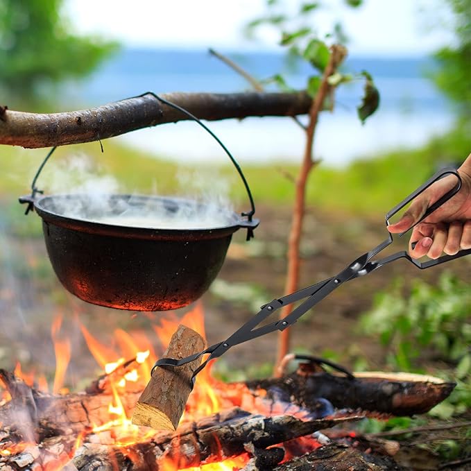 26" Campfire Fireplace Tongs,Folding Finish Camp Dutch Oven Lid Stand and Camp Cast Iron Dutch Oven Lid Lifter Outdoor Tools kits