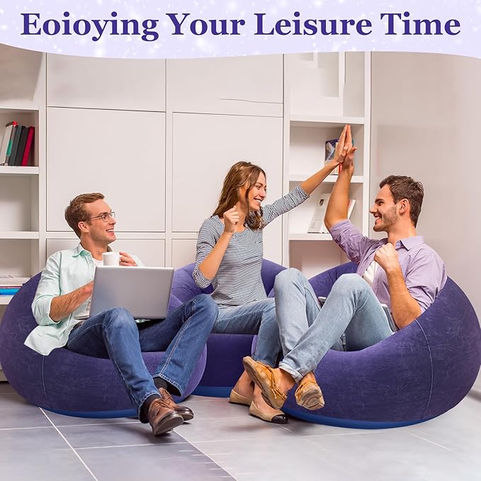 Realspring Inflatable Bean Bag Chairs Outdoor Blow up Camping Chairs Inflatable Lazy Sofa Folding Portable Bean Bag Loungers Couch for Movie Night(Blue,6 Pcs)