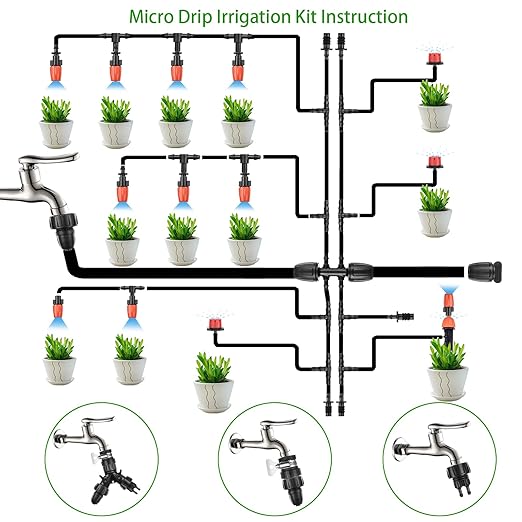 280 Pcs Drip Irrigation Kit, 147FT Garden Watering System 1/2 1/4 in Distribution Tubing Hose Automatic Patio Misting System Micro Automatic Drip Irrigation for Plant Garden Greenhouse Patio Lawn