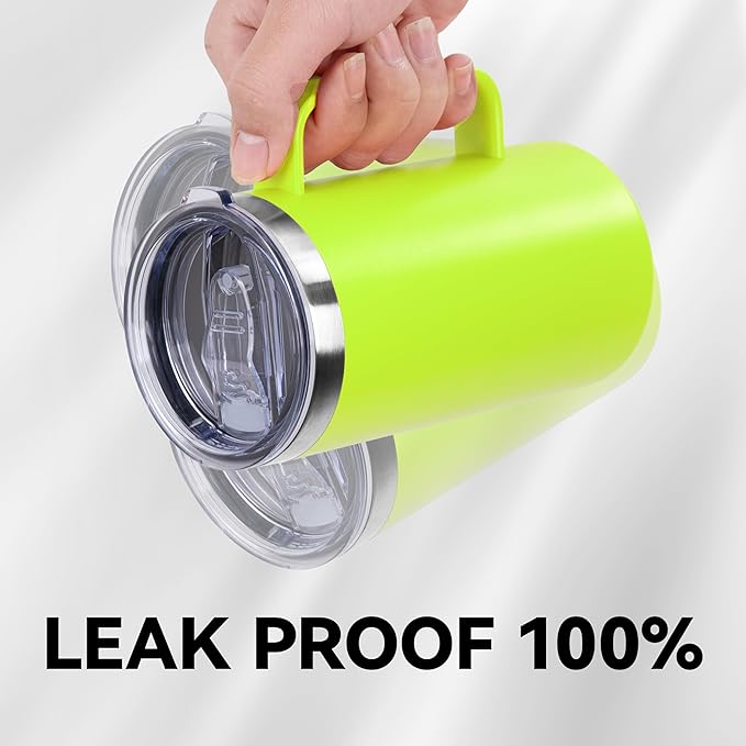 DOMICARE 24oz Mug with Handle and Lid, Stainless Steel Coffee Mug, Travel Mug with Handle, Double Wall Vacuum Coffee Tumbler, Reusable Insulated Cup, Light Green, Pack 8