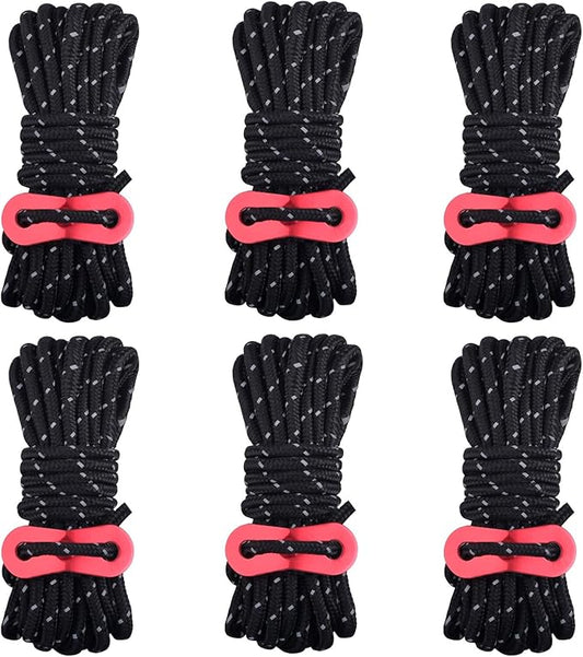 Azarxis Reflective Tent Guide Rope Lightweight Guy Line Cord with Aluminum Adjuster Guyline Tent Cord Tensioner for Camping Hiking Backpacking - Essential Survival Gear 13 Feet