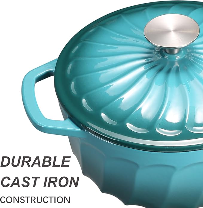 Enameled Cast Iron Dutch Oven with Lid, 3 QT Cast Iron Dutch Oven Pot, Heavy Duty Cast Iron Pot for for Bread Baking, Cook, Bake, Oven Safe across All Cooktops (BlueGreen,3 QT)
