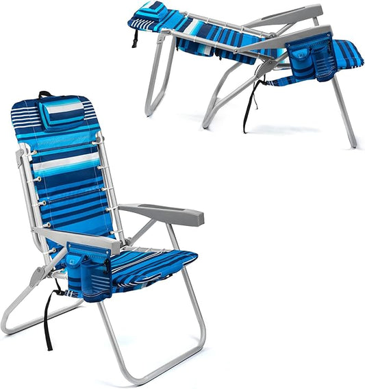 Homevative Backpack Fold-Up Beach Chair, 5 Positions, Towel bar, Cooler, Storage Pouch, Cup Holder and Phone Pocket