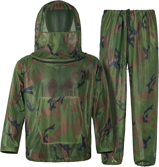 Mosquito Net Suit Camo Hunting Mesh Suit Bug Net Clothing with Hood for Outdoor Protection No-See-Ums Garden Camping