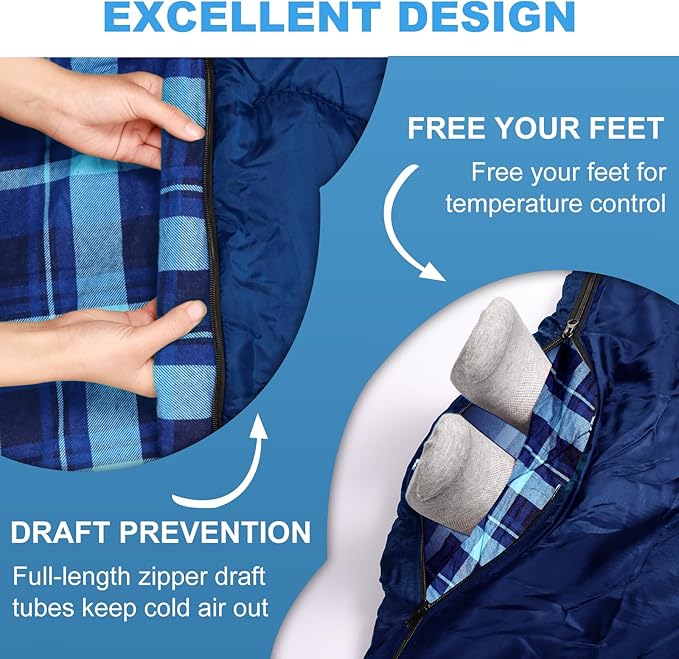 Double Sleeping Bag for Adults Kids, XL Queen Size 2 Person All Season for Warm & Cold Weather, Lightweight Compact with Compression Sack Camping Essentials for Backpacking Hiking