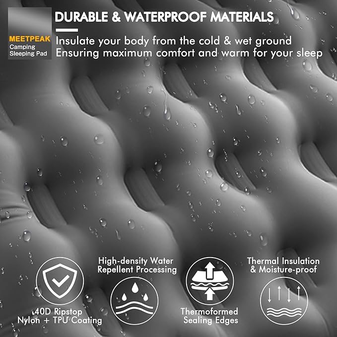 MEETPEAK Extra Thick 5 inch Inflatable Sleeping Pad for Camping, Ultralight Compact Sleeping Mat Built-in Foot Pump for Hiking Backpacking Traveling, Portable Camping Air Mattress