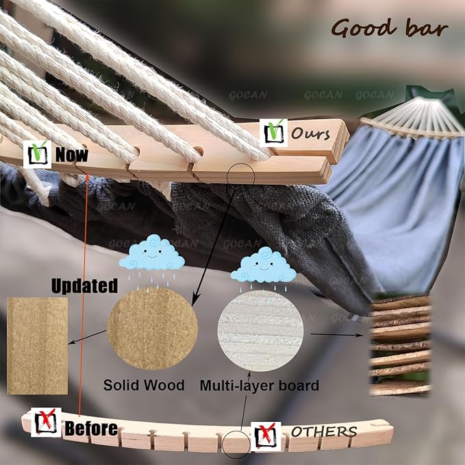 Double Hammock 2 Person Extra Large 220x150cm Total Length 330cm Load 500lb Canvas Cotton Hammock for Patio Porch Garden Backyard Lounging Outdoor and Indoor with Removable Spreader bar
