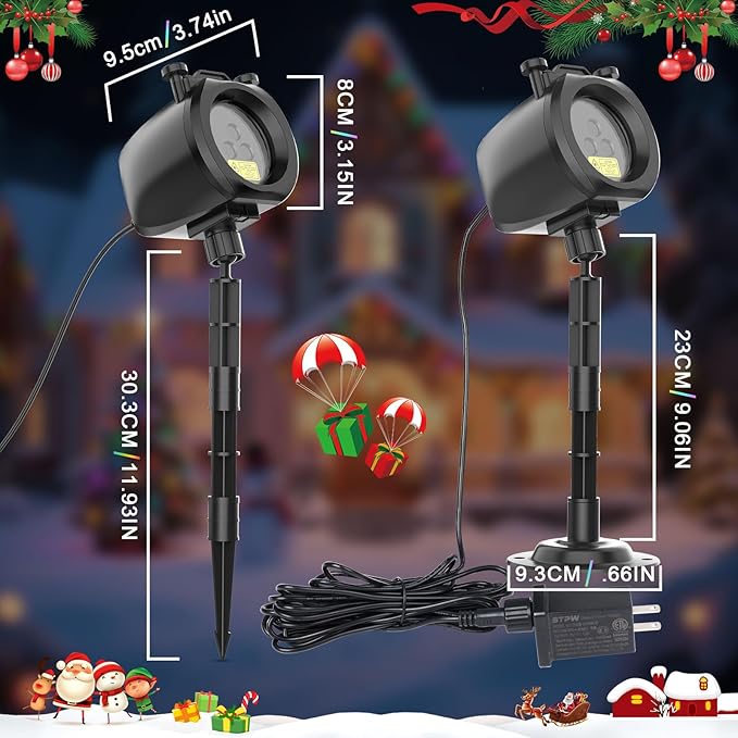 2-IN-1 HD Christmas Laser Lights Projector Outdoor, 4 Slide Moving RGB Firefly Lights with RF Remote, Christmas Decorations Firefly Laser Light Up to 3200 Sq.Ft for Halloween Yard Garden Holiday Party