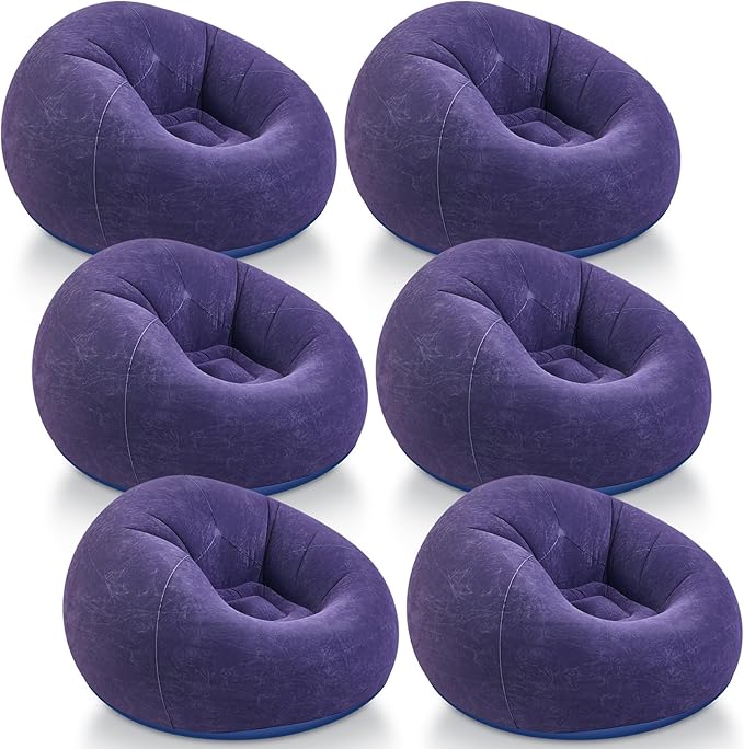 Realspring Inflatable Bean Bag Chairs Outdoor Blow up Camping Chairs Inflatable Lazy Sofa Folding Portable Bean Bag Loungers Couch for Movie Night(Blue,6 Pcs)