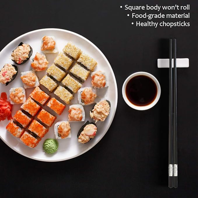 10 Pairs Fiberglass Chopsticks, GLAMFIELDS Reusable Chop sticks Dishwasher Safe, Non-slip, 9 1/2 inch (Silver)