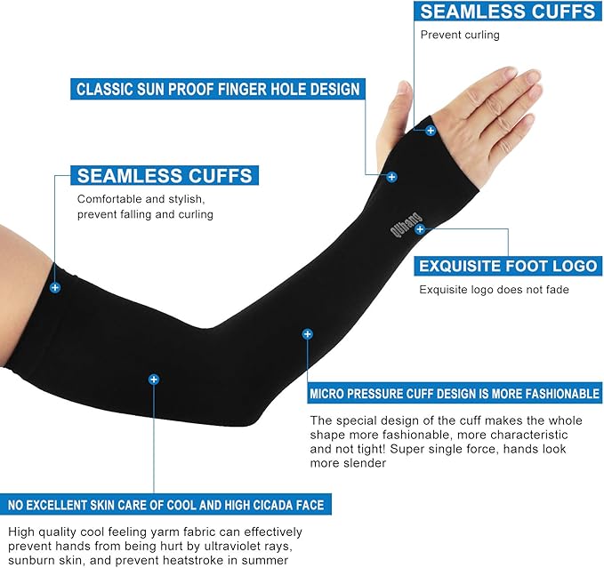 6 Pairs Arm Compression Sleeves for Women Men Outdoor UPF50 UV Protection Sun Sleeves Cooling Tattoo Black Sleeve with Thumb Hole