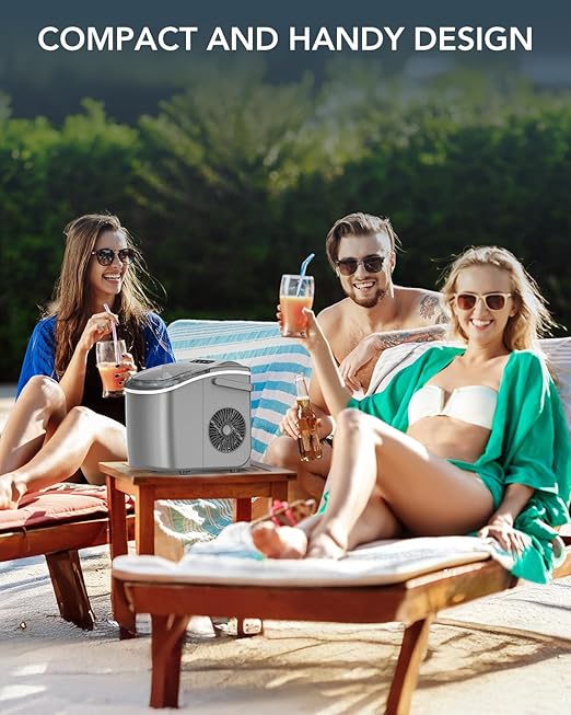 Ice Maker Countertop, Efficient Easy Carry Ice Machine, Self-Cleaning Ice Maker with Ice Scoop & Basket, 9pcs/ 8mins 26.6Lbs Per Day for Home/Office/Kitchen,Grey