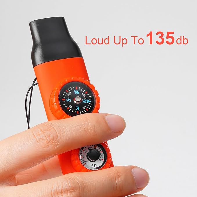Emergency Survival Safety Whistle，Whistle for Kids with Lanyard,Compass,Thermometer,Ideal for Kayaking, Boating, Hiking, Camping, Climbing