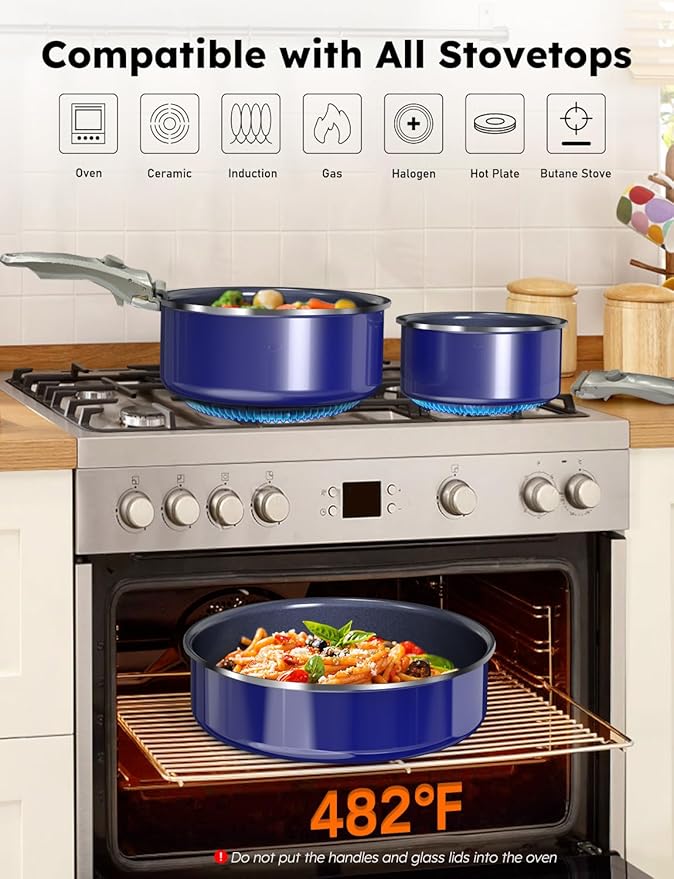 Pro DUXANO 12PC Hybrid 3-Ply Stainless Steel Skillet&Nonstick Pots and Pans Set, High Heat Sear&Fry, 2-Layer Ceramic Induction Cookware, 9H Scratch-Resistant&Anti-Warp,PFAS Free,All Cooktop/Dishwasher