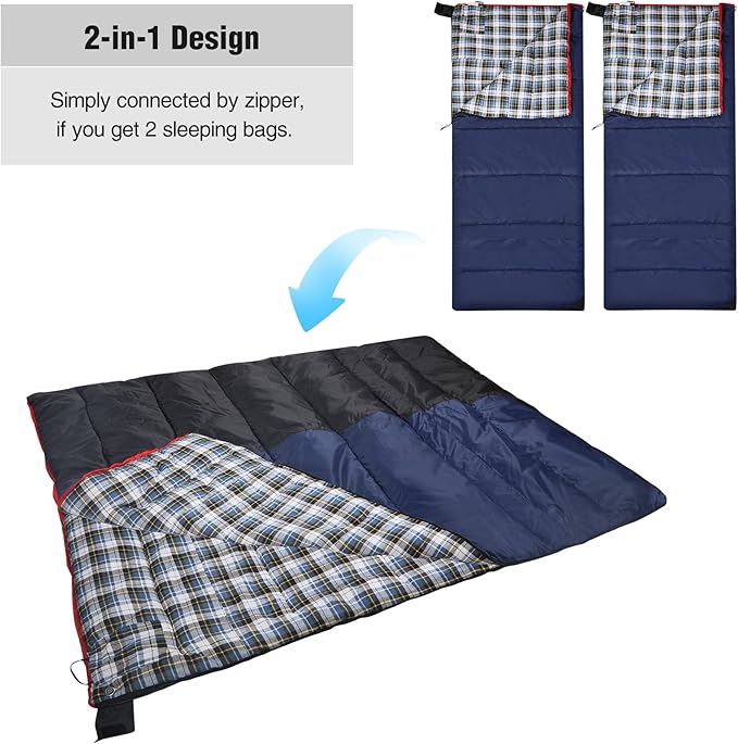 REDCAMP Cotton Flannel Sleeping Bag for Camping Backpacking, Adults Cold Weather Envelope Sleeping Bags with 2/3/4/6lbs Filling