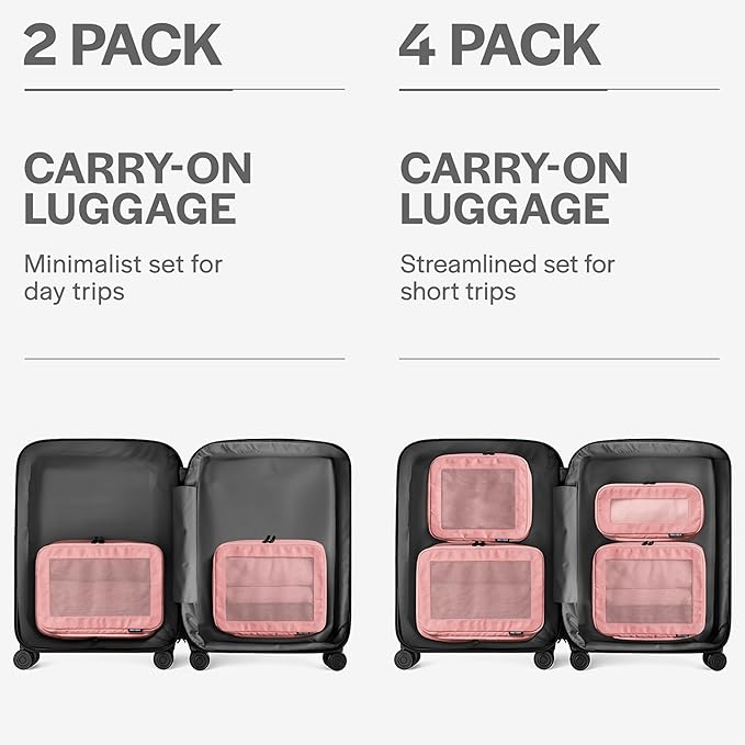 Compression Packing Cubes for Travel - Luggage Organizer Bags - Double Zipper Packing Cubes for Suitcases (2-Pack, Rose)