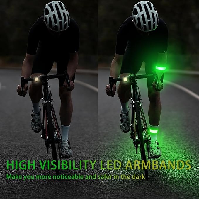 2 Pack LED Armband - Rechargeable Running Lights with Reflective Gear, High Visibility LED Wristband Lights