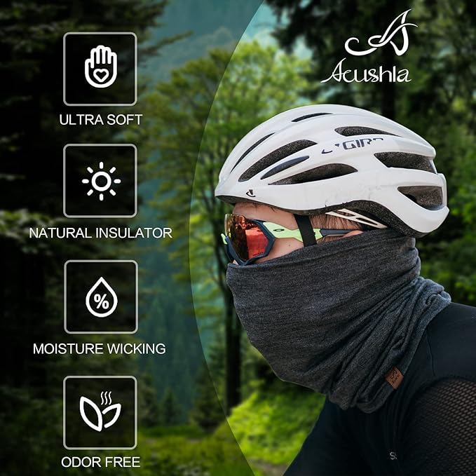 ACUSHLA 100% Merino Wool Neck Gaiter Ski Face Mask Scarf Neck Warmer for Men & Women All Weather
