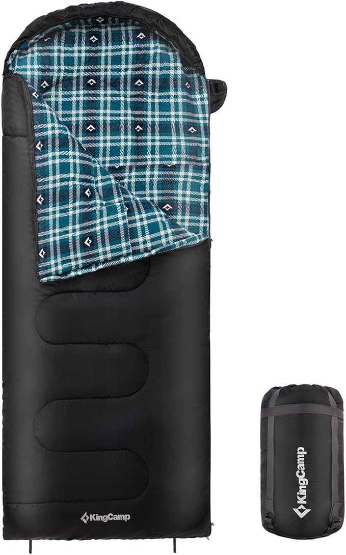KingCamp Sleeping Bag for Adults, Cold Weather & Warm XL Big and Tall Flannel Sleeping Bags with Compression Sack Portable Waterproof Essentials Gear Accessories for Outdoor Camping