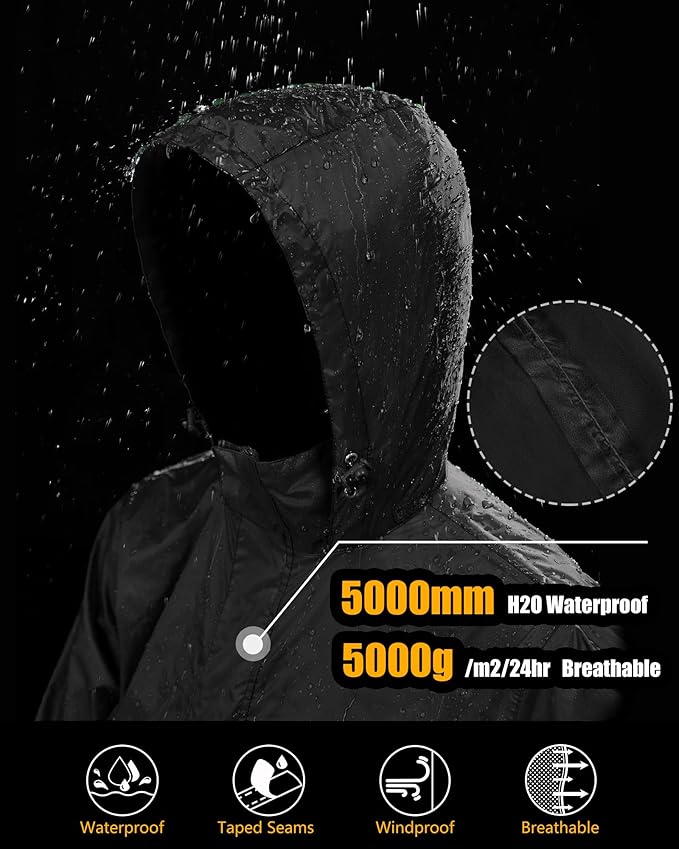 33,000ft Men's Pullover Rain Jacket Waterproof with Hood Lightweight Packable Raincoat Windbreaker for Golf Travel