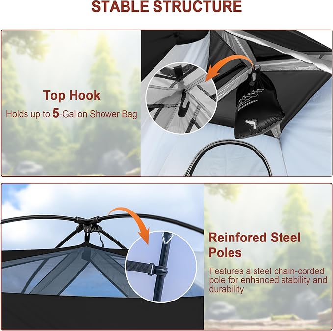 Camping Shower Tent, 7.9 FT Extra Tall Oversize Privacy Tent, Portable Outdoor Bathroom Toilet Tent with Floor, Easy Set Up Privacy Shelter for Dressing, Hiking, Fishing, UPF50+