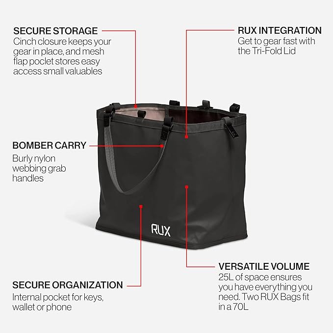 25L Modular Utility Tote (Black) - Lightweight, Flexible Tote Made For Modular Organization - Use It Inside The RUX 70L Or Solo For Everyday Carry And Camp Essentials