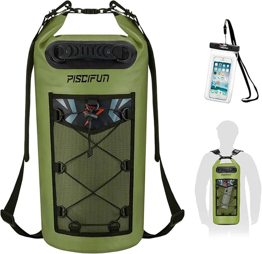 Piscifun Dry Bag, Waterproof Floating Backpack 5L/10L/20L/30L/40L with Waterproof Phone Case for Boating, Kayaking, Fishing