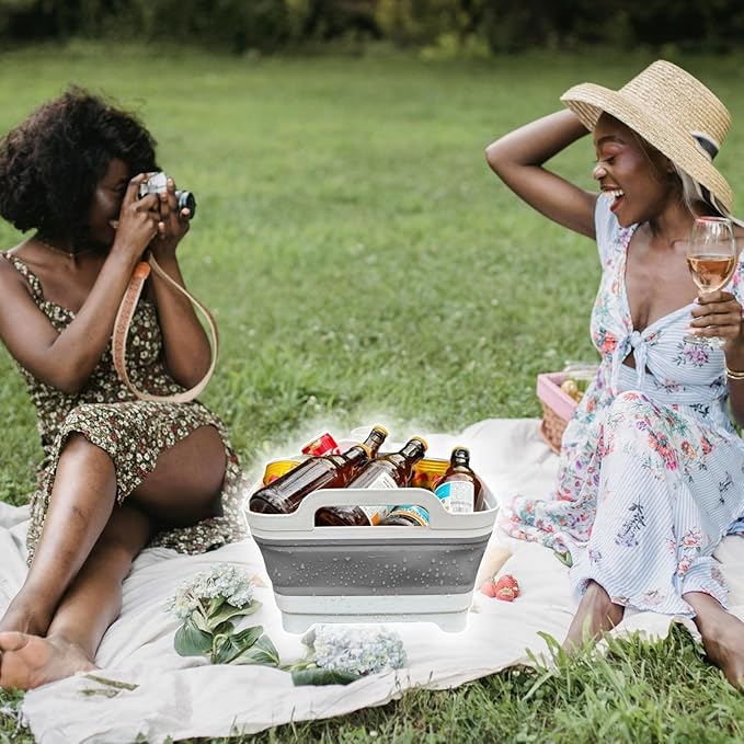 Collapsible Wash Basin for Baby Bottles - 2.4 Gallons Portable Wash Bin for RV Camping Sink, Space-Saving Dish Tub (Gray)