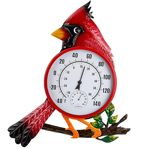 Large Outdoor Thermometer, Cardinal Wall Thermometer Hygrometer No Need Battery, Retro Sun Outside Thermometer Decoratibve for Backyard, Garden, Living Room